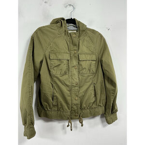 Womans Old Navy Short Hooded Jacket XS Green Zip Snap